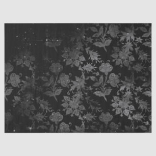 Grey Stencil Flowers on Black Decoupage Tissue Paper