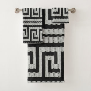 Grey Stitched-Look Greek Key Designer  Bath Towel Set