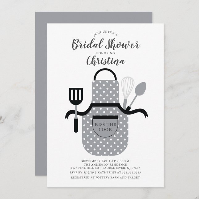 Grey Stock the Kitchen Bridal Shower Invitation (Front/Back)