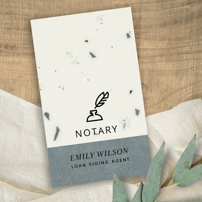 GREY STONE GLAZED SPECKLED FEATHER NIB NOTARY BUSINESS CARD (Creator Uploaded)