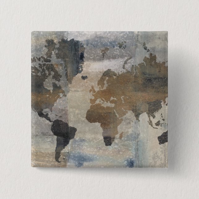 Grey Stone Map Of The World 2 Inch Square Button (Front)