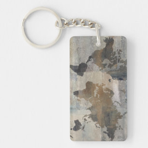 Grey Stone Map Of The World Keychain