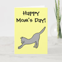 Grey Stretching Cat on Yellow Happy Mom's Day!