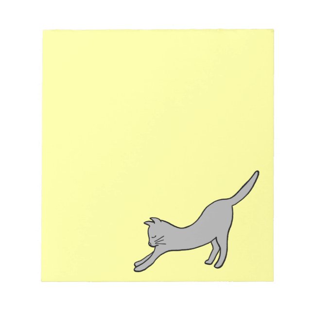 Grey Stretching Cat on Yellow Notepad (Front)