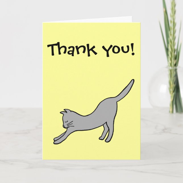 Grey Stretching Cat on Yellow Thank You (Front)