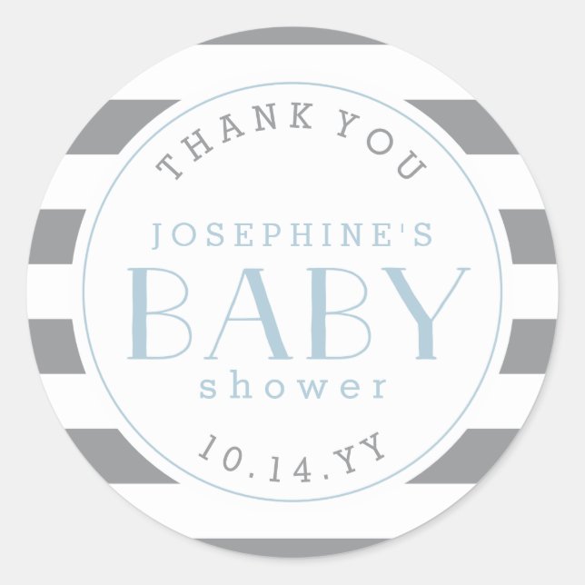 Grey Stripe Baby Shower Thank You Stickers (Front)