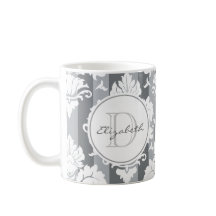 Grey Stripe Damask Monogrammed Mug