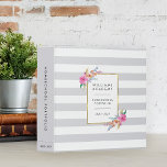 Grey Stripe Personalized Homeschool Portfolio Binder<br><div class="desc">Organize your homeschool materials in this beautifully designed binder with custom text. Chic and modern floral home school portfolio binder features a wide grey and white striped background with sprays of bright watercolor tropical flowers accenting your name, binder contents, and academic year, framed by a thin faux gold border. Customize...</div>