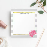 Grey Stripe & Pink Peony Personalized Notepad<br><div class="desc">Chic personalized notepad features a pastel dove grey and white stripe background,  faux gold foil border,  and a vibrant pink watercolor peony flower. Customize with a monogram,  name or text of your choice.</div>