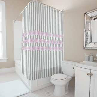 Grey Stripe, Pink Watercolor Rose Design