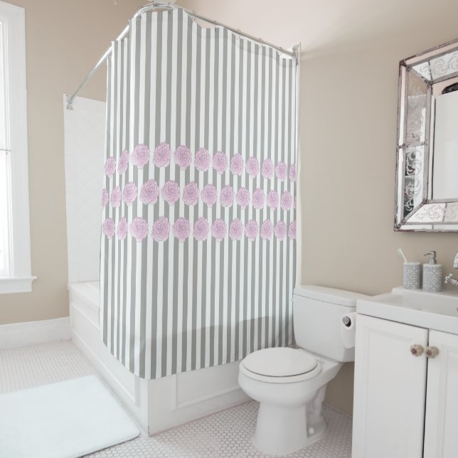 Grey Stripe, Pink Watercolor Rose Design (In Situ)
