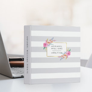 Grey Stripe & Tropical Floral Personalized Binder