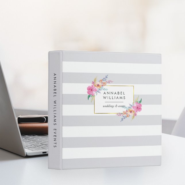Grey Stripe & Tropical Floral Personalized Binder (Creator Uploaded)