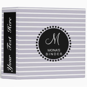 Grey Striped Clean Monogram Personalize Binder