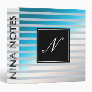 Grey Striped Clean Sky Black Monogram Personalized Binder