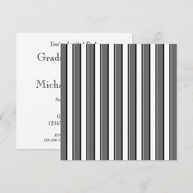 Grey Striped Custom Graduation Invitations (Front/Back)
