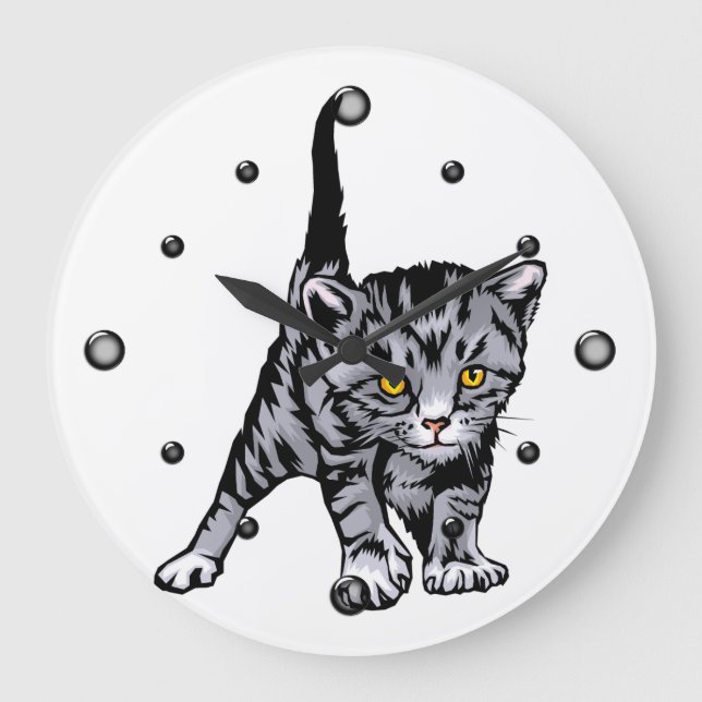 Grey Striped Kitten Wall Clock (Front)