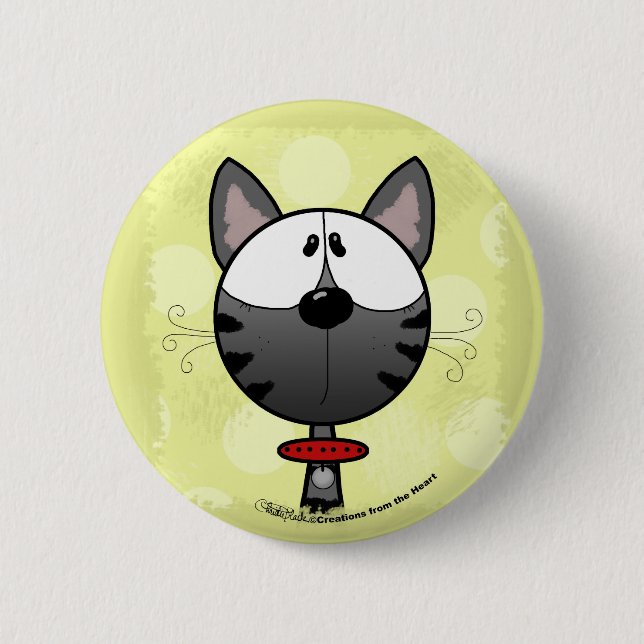 Grey Striped Kitty 2 Inch Round Button (Front)