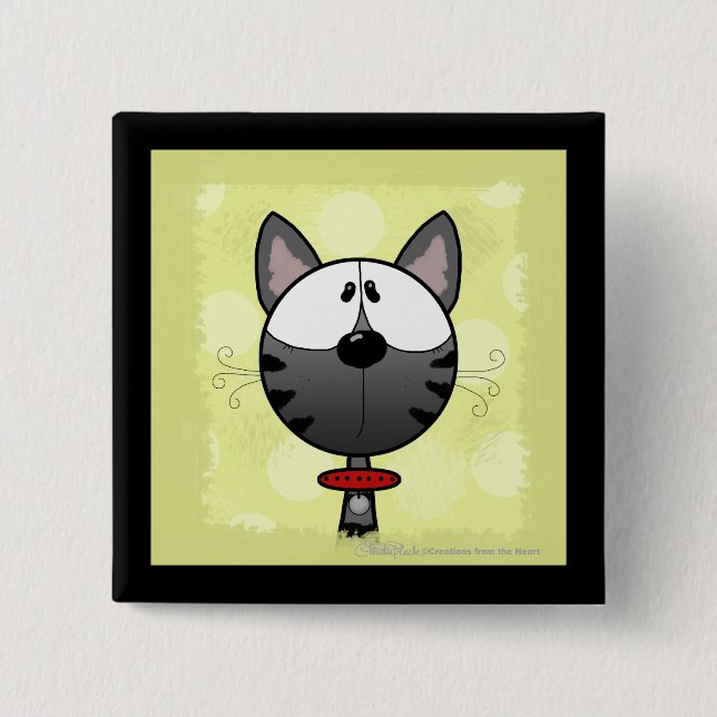 Grey Striped Kitty 2 Inch Square Button (Front)