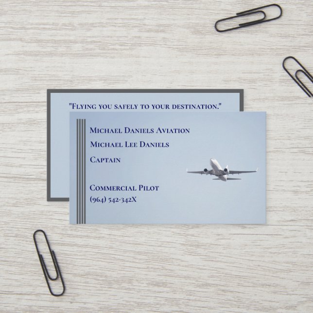 Grey Stripes Commercial  Airplane Captain Pilot  Business Card (Front/Back In Situ)