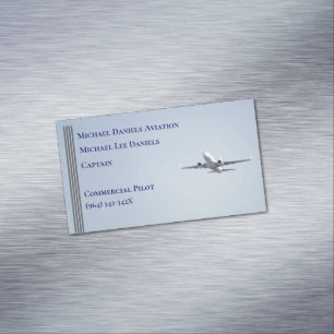 Grey Stripes Commercial Airplane Captain Pilot Magnetic Business Card