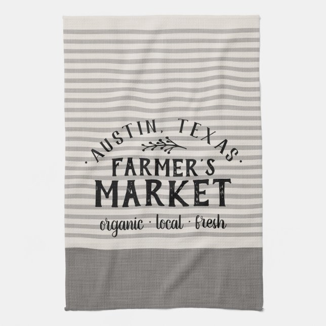 Grey Stripes Custom Farmer's Market | Farmhouse Kitchen Towel (Vertical)