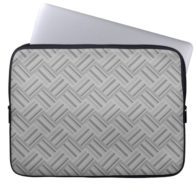 Grey stripes diagonal weave pattern laptop sleeve (Front)