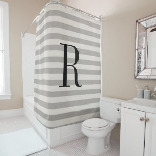 Grey Stripes Large Monogram   Farmhouse Bathroom
