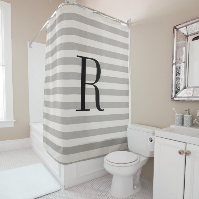 Grey Stripes Large Monogram | Farmhouse Bathroom (In Situ)