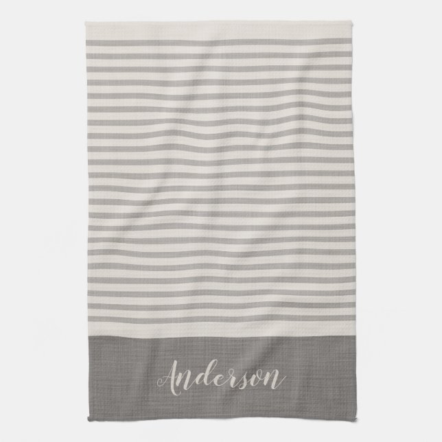 Grey Stripes Monogram | Farmhouse Kitchen Towel (Vertical)