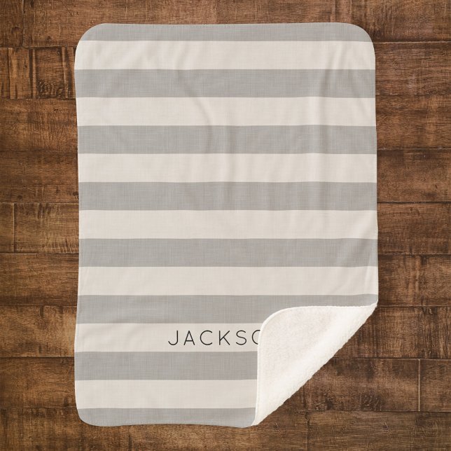 Grey Stripes Name Monogram | Modern Farmhouse Sherpa Blanket (Creator Uploaded)