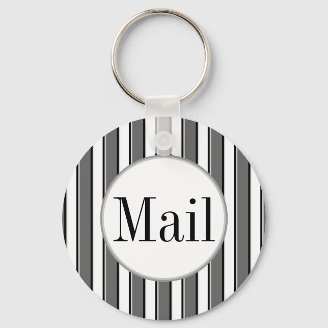 Grey Stripes on White Mail Key Keychain (Front)