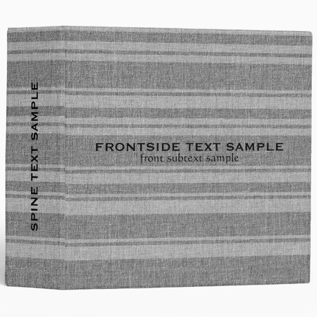 Grey Stripes Pattern Faux Linen Burlap Look Binder (Front/Spine)