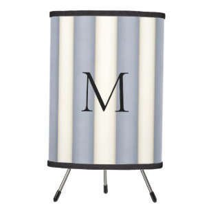 Grey Stripes Personalized Monogram Contemporary Tripod Lamp