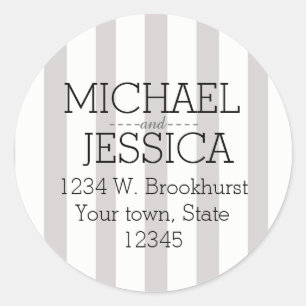 Grey Stripes Personalized name and address Classic Round Sticker
