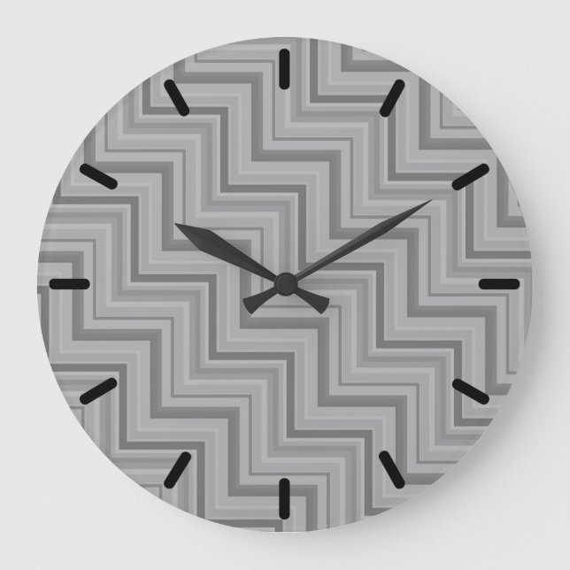 Grey stripes stairs pattern large clock (Front)