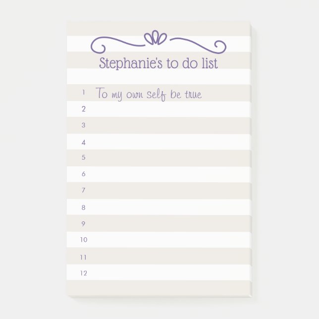 Grey Stripes Ultra Violet Text To Do List Post-it Notes (Front)