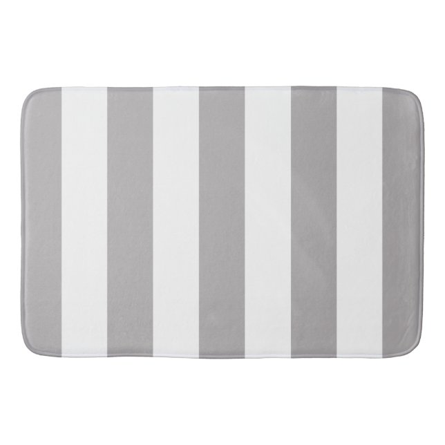 Grey Stripes, White Stripes, Striped Pattern Bath Mat (Front)