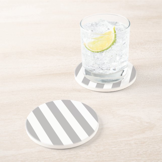 Grey Stripes, White Stripes, Striped Pattern Coaster (Side)