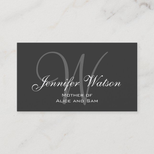 Grey Stylish Monogram Mommy Calling Card (Front)