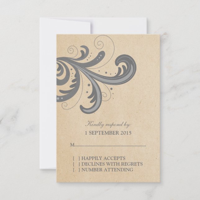 Grey Stylish Swirls Response Card (Front)