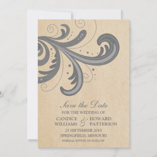 Grey Stylish Swirls Save the Date Invite