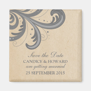 Grey Stylish Swirls Save the Date Magnet