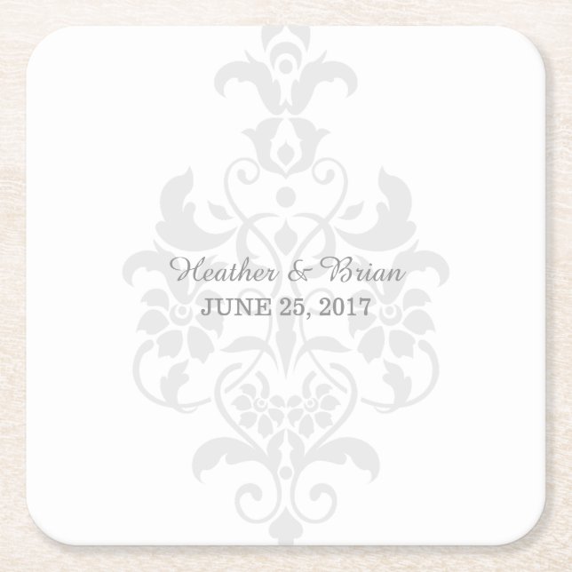 Grey Subtle Damask Paper Coasters (Front)