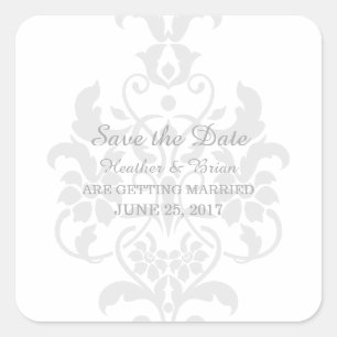 Grey Subtle Damask Save the Date Stickers