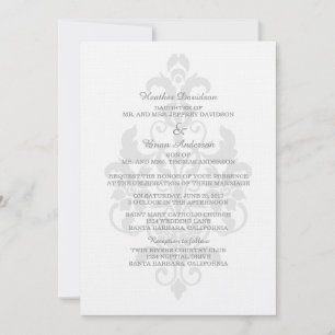 Grey Subtle Damask Wedding Invite