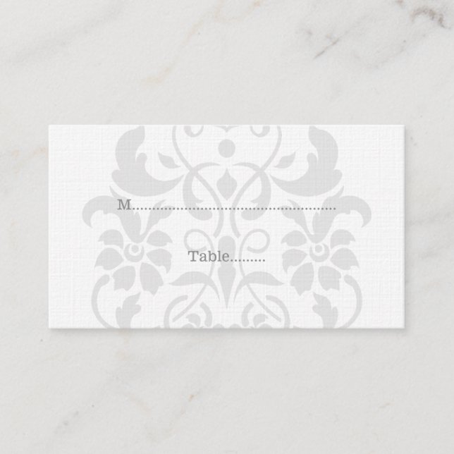 Grey Subtle Damask Wedding Place Cards (Front)