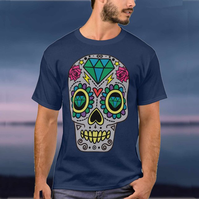 Grey Sugar Skull Art, Day of the Dead T-Shirt (Creator Uploaded)