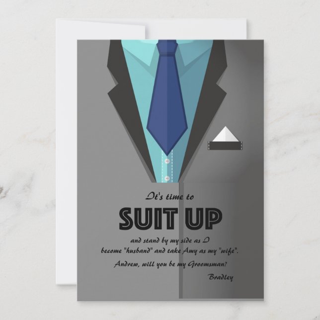 Grey Suit Up Groomsman Request Card (Front)
