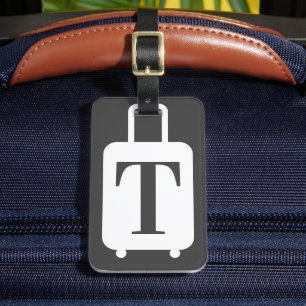 Grey suitcase luggage tag with black leather strap